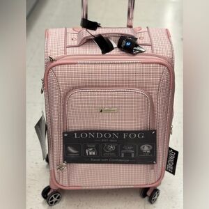 London Fog Pink Checkered luggage carry on 22”